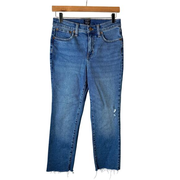 J.Crew Essential Straight Leg Jeans Women’s Size 26 Dark Wash Raw Hem Fair Trade - Picture 1 of 14